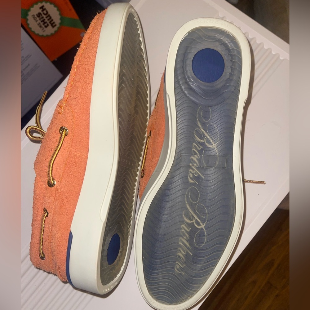 Sperry Orange Suede Moc Toe Boat Shoes with Cream Sole - Picture 4 of 5